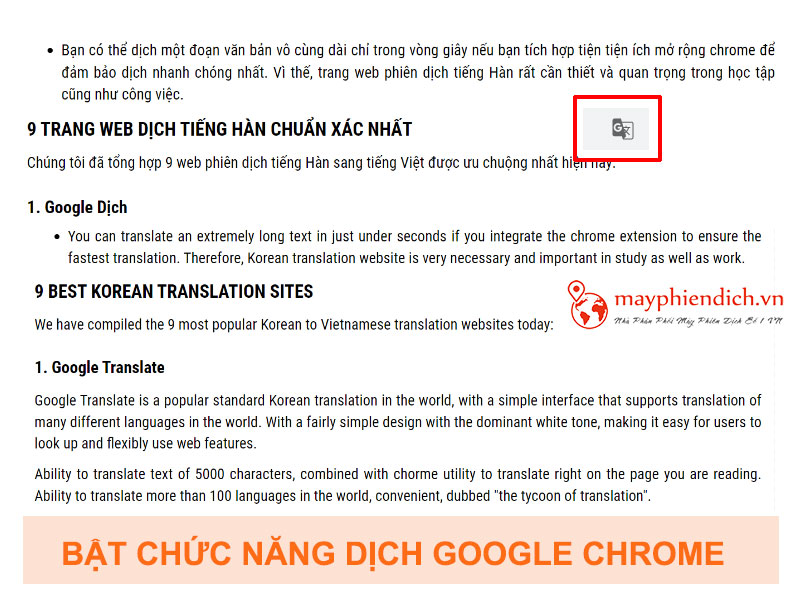 Bật Chức Năng Dịch Của Google Chrome