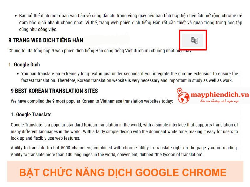 Bật Chức Năng Dịch Của Google Chrome