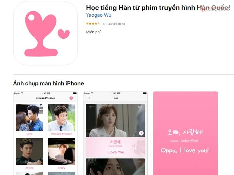 App học tiêng Hàn từ phim truyền hình Hàn QUốc