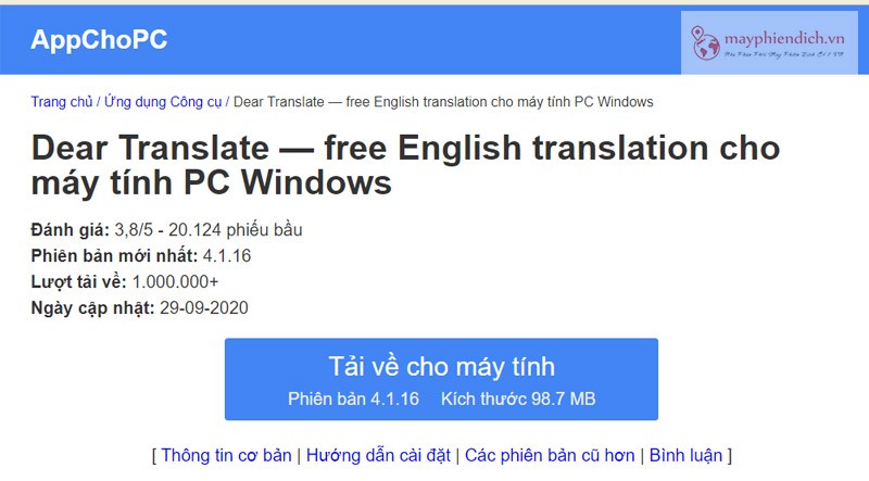 Dear Translate app dịch tiếng Anh cho PC