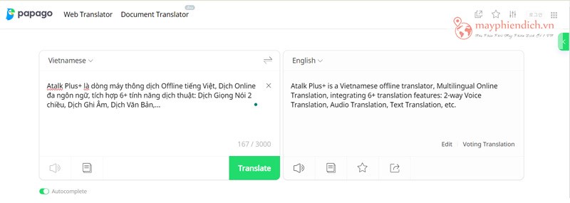 Naver Papago dịch chính xác từ tiếng Anh sang tiếng Việt, tiếng Hàn, tiếng Trung, tiếng Nhật