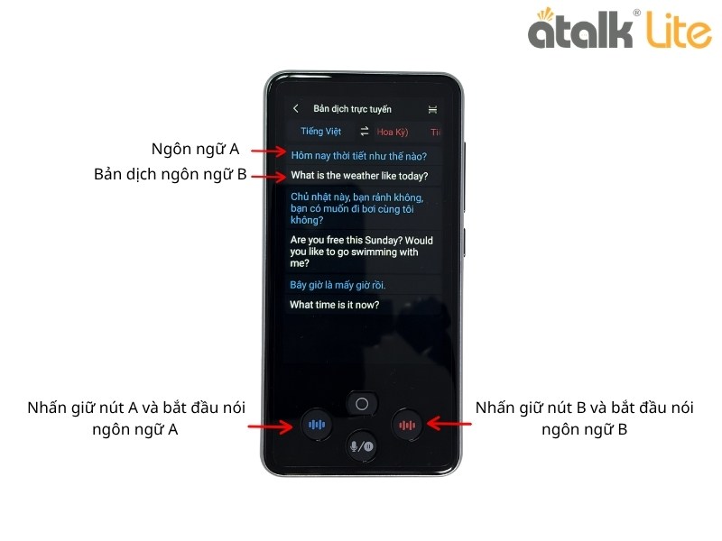 Các Bước Sử Dụng Tính Năng Dịch Giọng Nói 2 Chiều Trực Tuyến Trên Máy Phiên Dịch ATalk Lite