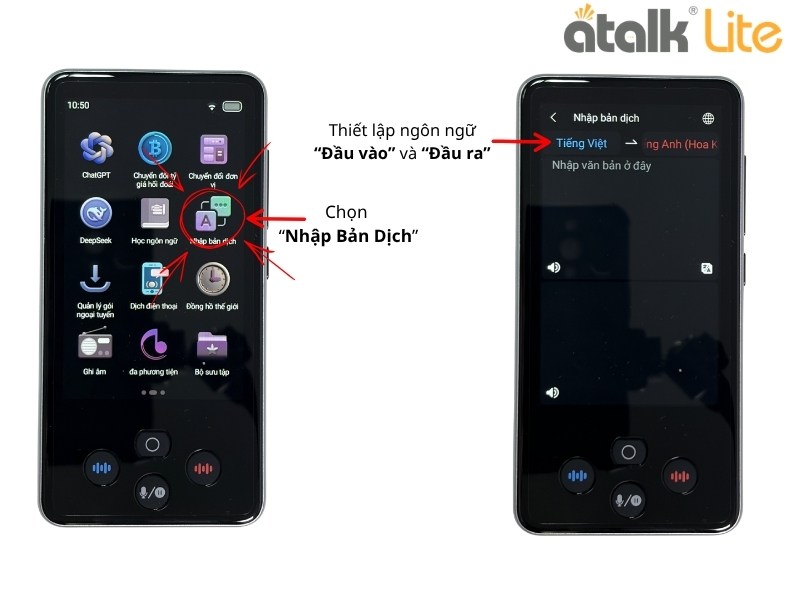 Cách Sử Dụng Tính Năng Dịch Văn Bản Trên Máy Dịch ATalk Lite