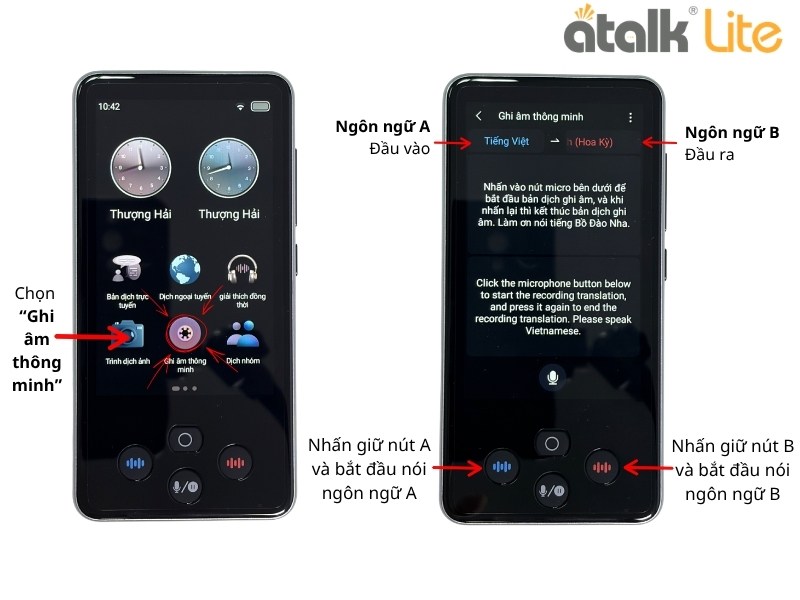 Hướng Dẫn Sử Dụng Máy Phiên Dịch ATalk Lite Tính Năng Dịch Ghi Âm