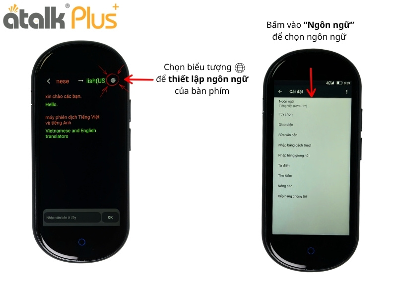 Cách Dịch Văn Bản Trên Máy Dịch Tự Động ATalk Plus+ - Ngôn Ngữ Bàn Phím