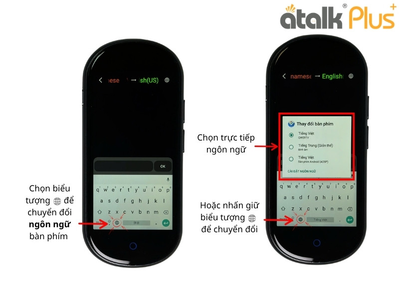 Tính Năng Dịch Văn Bản Trên ATalk Plus+ - Ngôn Ngữ Bàn Phím