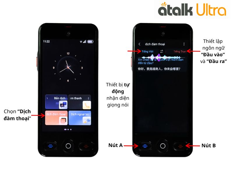 Cách Sử Dụng Tính Năng Dịch Đàm Thoại Trên Máy Phiên Dịch ATalk Ultra  