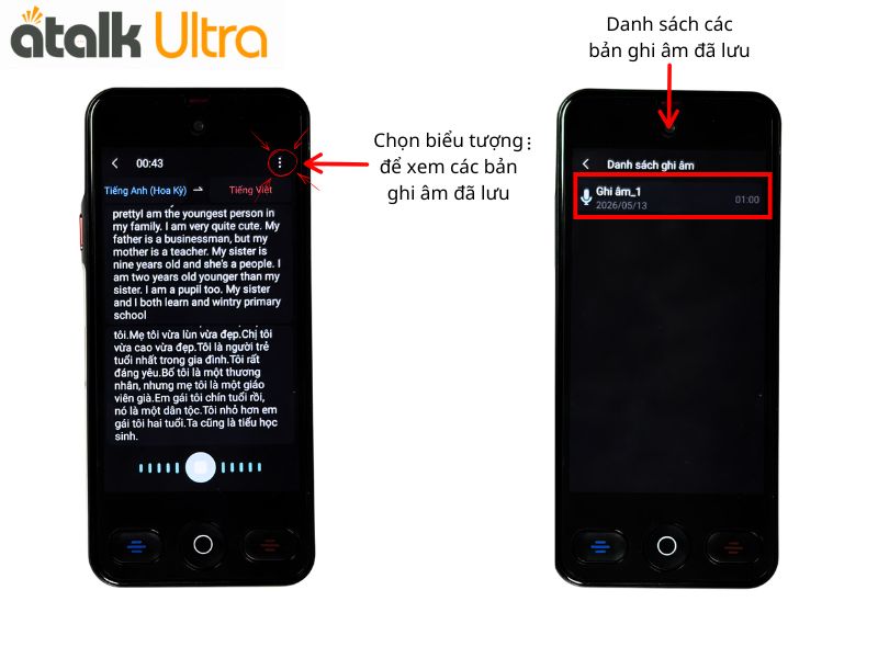 Cách Xem Lại Bản Ghi Âm Trên Tính Năng Dịch Ghi Âm Của ATalk Ultra  