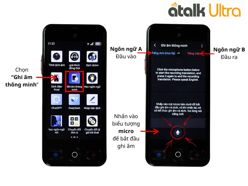 Hướng Dẫn Sử Dụng Tính Năng Dịch Ghi Âm Trên Máy Dịch ATalk Ultra 