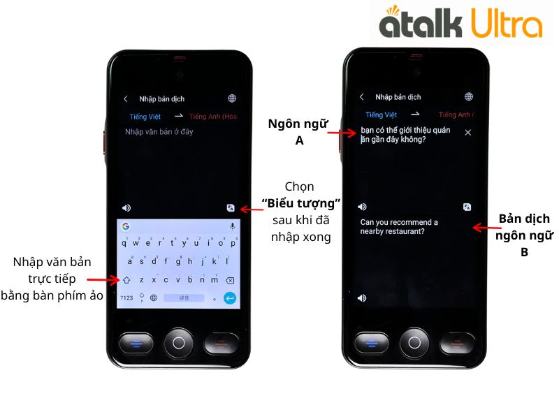 Nhập Văn Bản Cần Dịch Trên ATalk Ultra  
