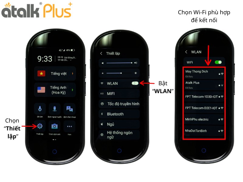 Cách Kết Nối Mạng Wifi Cho Máy Dịch Ngôn Ngữ ATalk Plus+ 