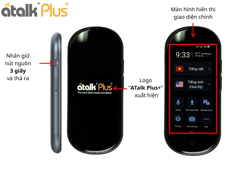 Hướng Dẫn Thiết Lập Trên Máy Phiên Dịch Tự Động ATalk Plus+ Cách Khởi Động