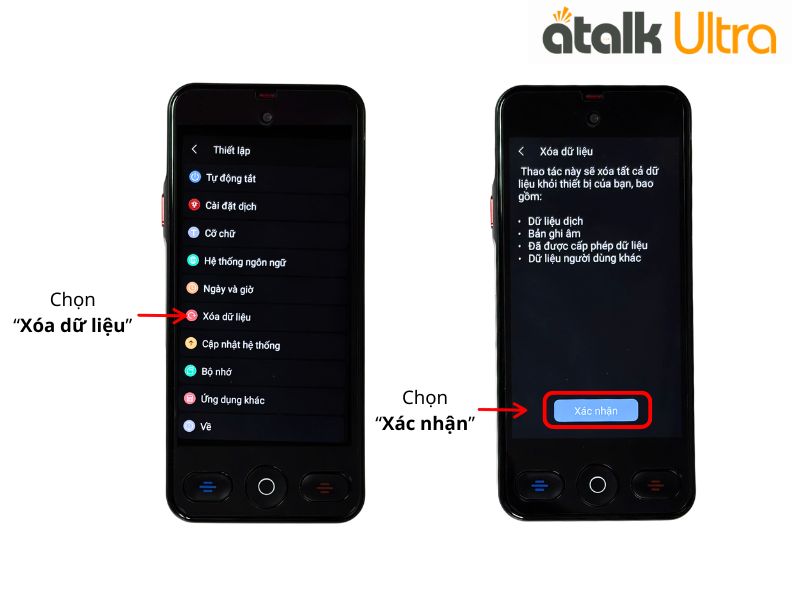 Hướng Dẫn Xóa Dữ Liệu Trên ATalk Ultra    