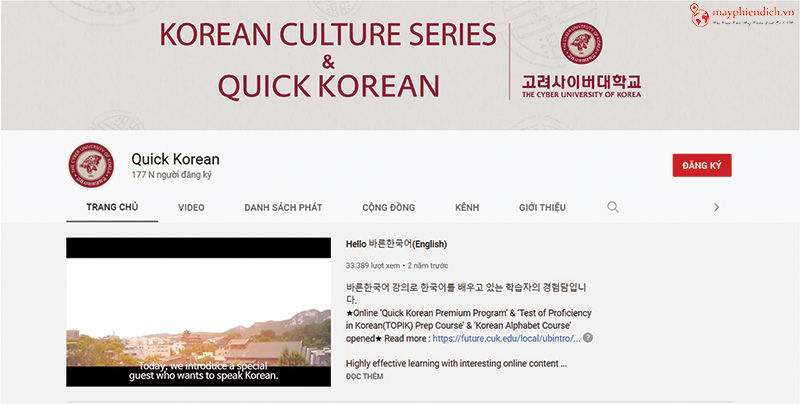 Korean Culture Series & Quick Korean kênh Youtube dạy tiếng Hàn