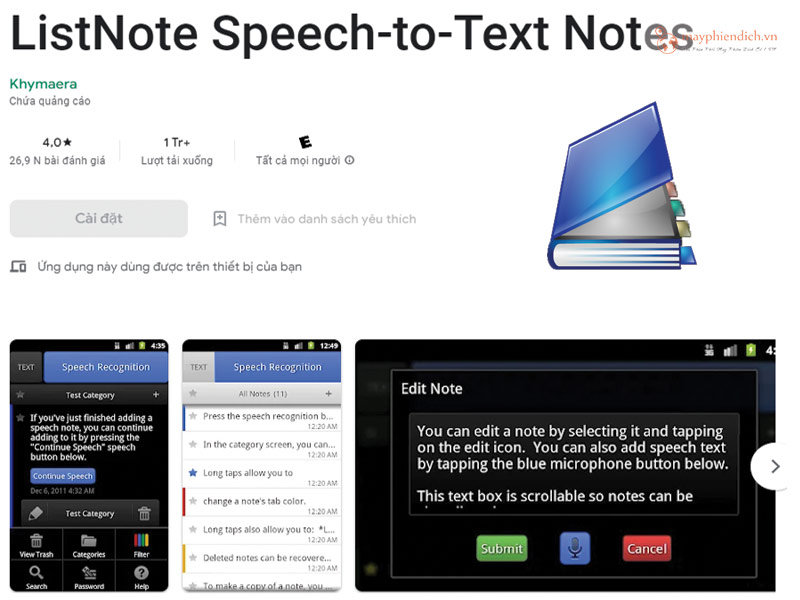 ListNote Speech-to-Text Notes phần mềm chuyển giọng nói thành văn bản online
