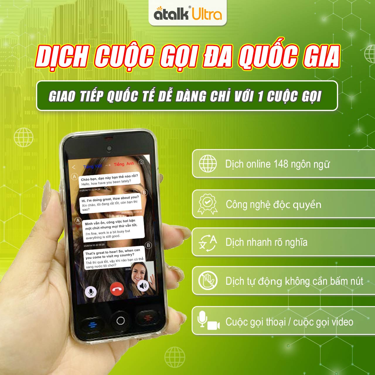 ATalk Ultra Dịch Cuộc Gọi Xuyên Quốc Gia Không Gián Đoạn