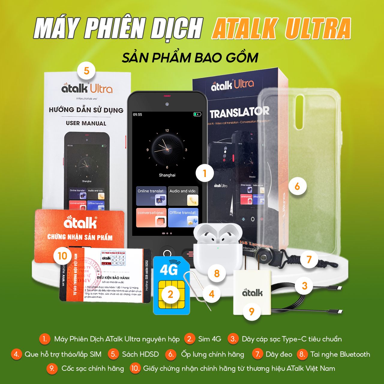 Phụ Kiện Đi Kèm Máy Phiên Dịch Cầm Tay ATalk Ultra