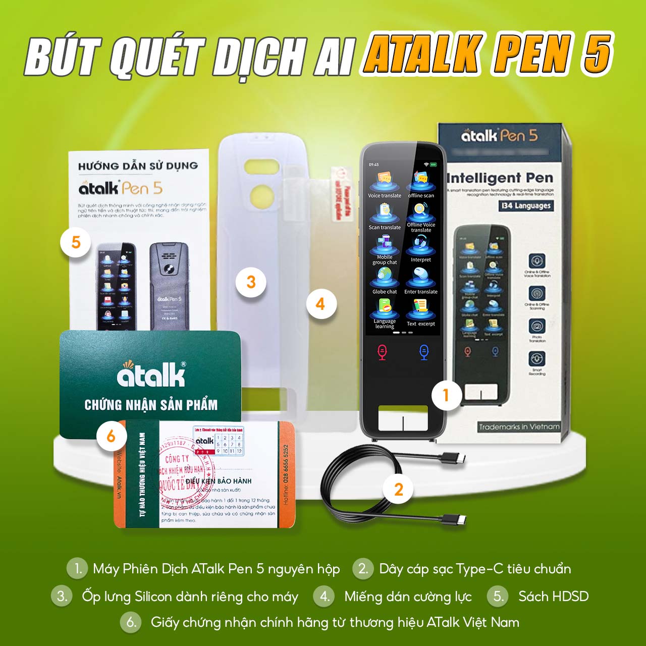 Fullbox Bút Quét Dịch ATalk Pen 5 Có Gì