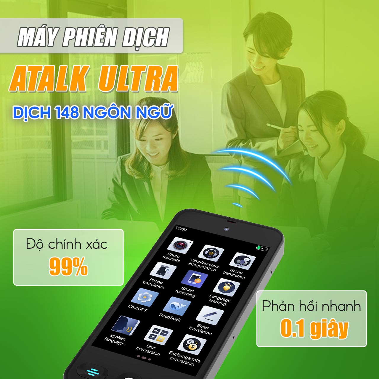 Máy Phiên Dịch ATalk Ultra Phiên Dịch Thông Minh Ứng Dụng AI Thông Minh Tức Thì